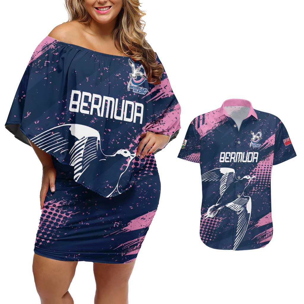 Custom Rugby Bermuda Couples Matching Off Shoulder Short Dress and Hawaiian Shirt Our Team Go Champions - Wonder Print Shop