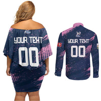 Custom Rugby Bermuda Couples Matching Off Shoulder Short Dress and Long Sleeve Button Shirt Our Team Go Champions - Wonder Print Shop