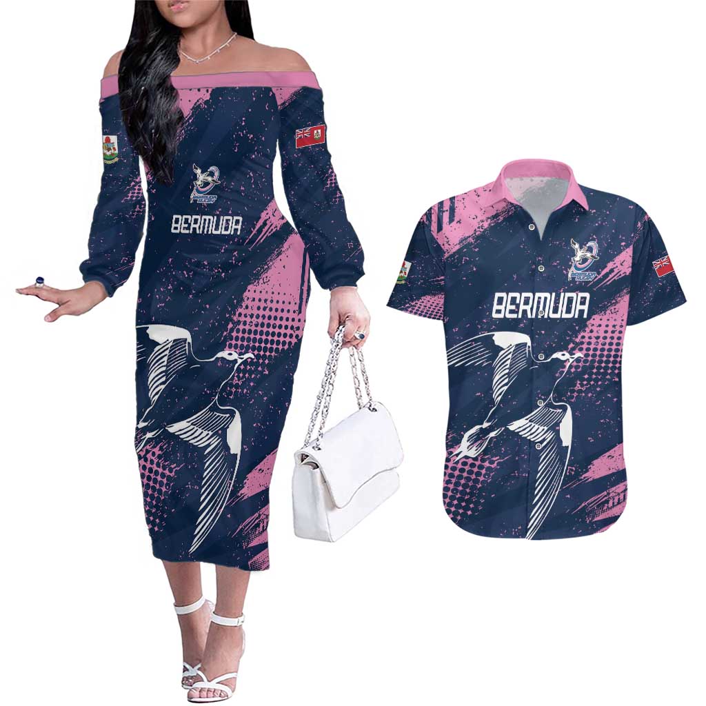 Custom Rugby Bermuda Couples Matching Off The Shoulder Long Sleeve Dress and Hawaiian Shirt Our Team Go Champions - Wonder Print Shop