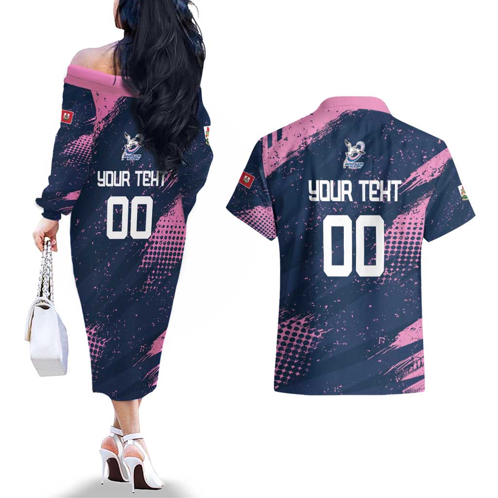 Custom Rugby Bermuda Couples Matching Off The Shoulder Long Sleeve Dress and Hawaiian Shirt Our Team Go Champions - Wonder Print Shop