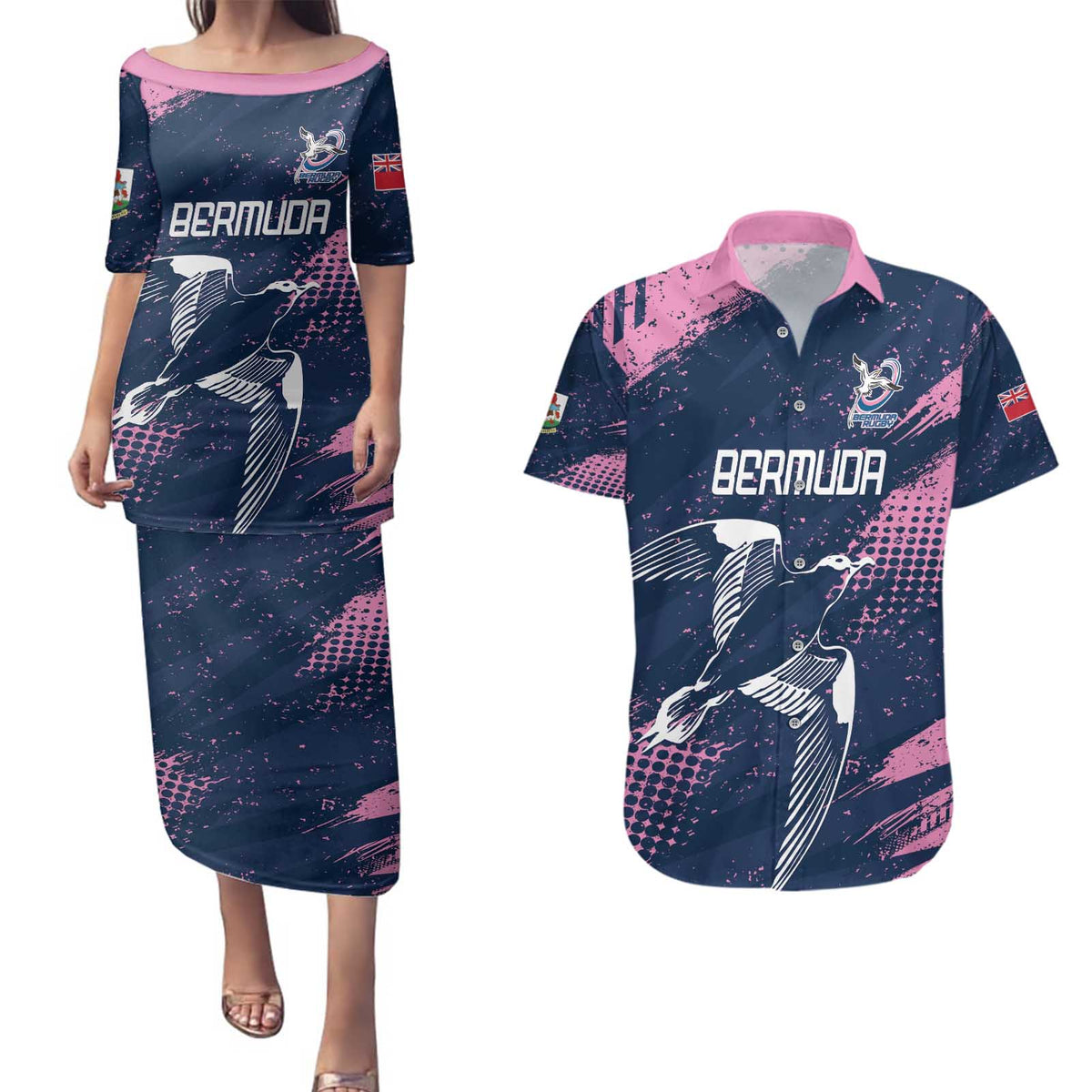 Custom Rugby Bermuda Couples Matching Puletasi and Hawaiian Shirt Our Team Go Champions - Wonder Print Shop