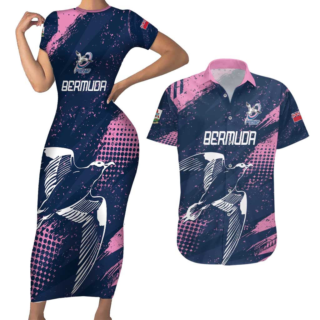 Custom Rugby Bermuda Couples Matching Short Sleeve Bodycon Dress and Hawaiian Shirt Our Team Go Champions - Wonder Print Shop