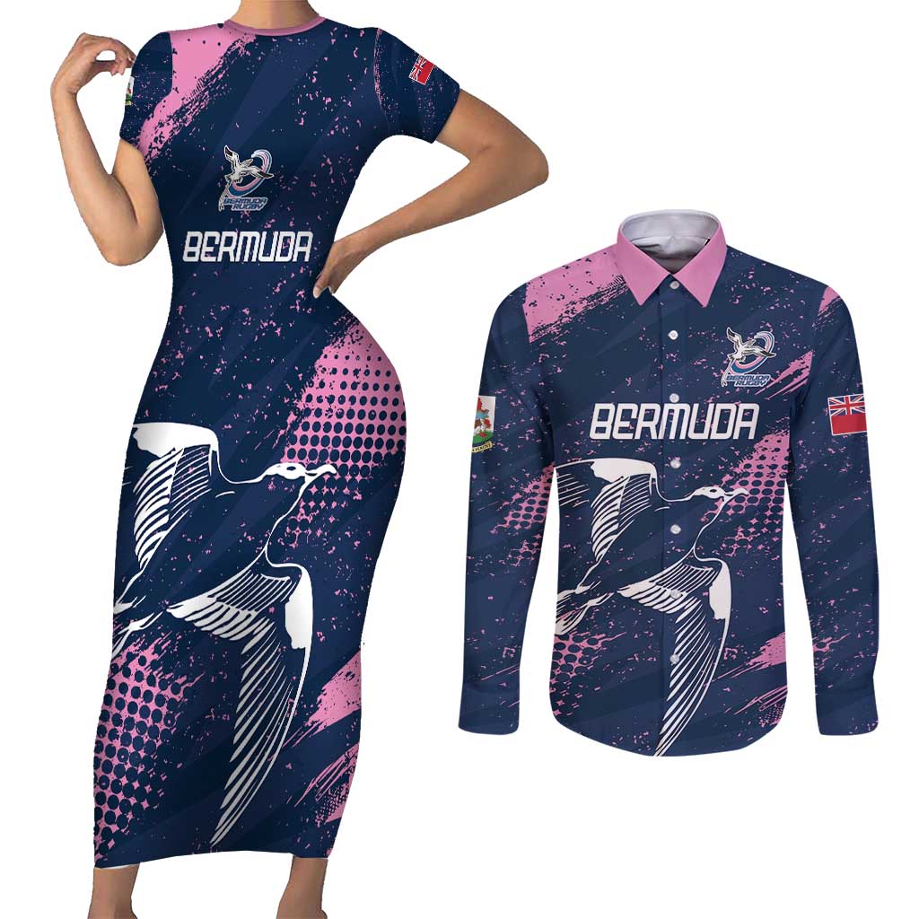 Custom Rugby Bermuda Couples Matching Short Sleeve Bodycon Dress and Long Sleeve Button Shirt Our Team Go Champions - Wonder Print Shop