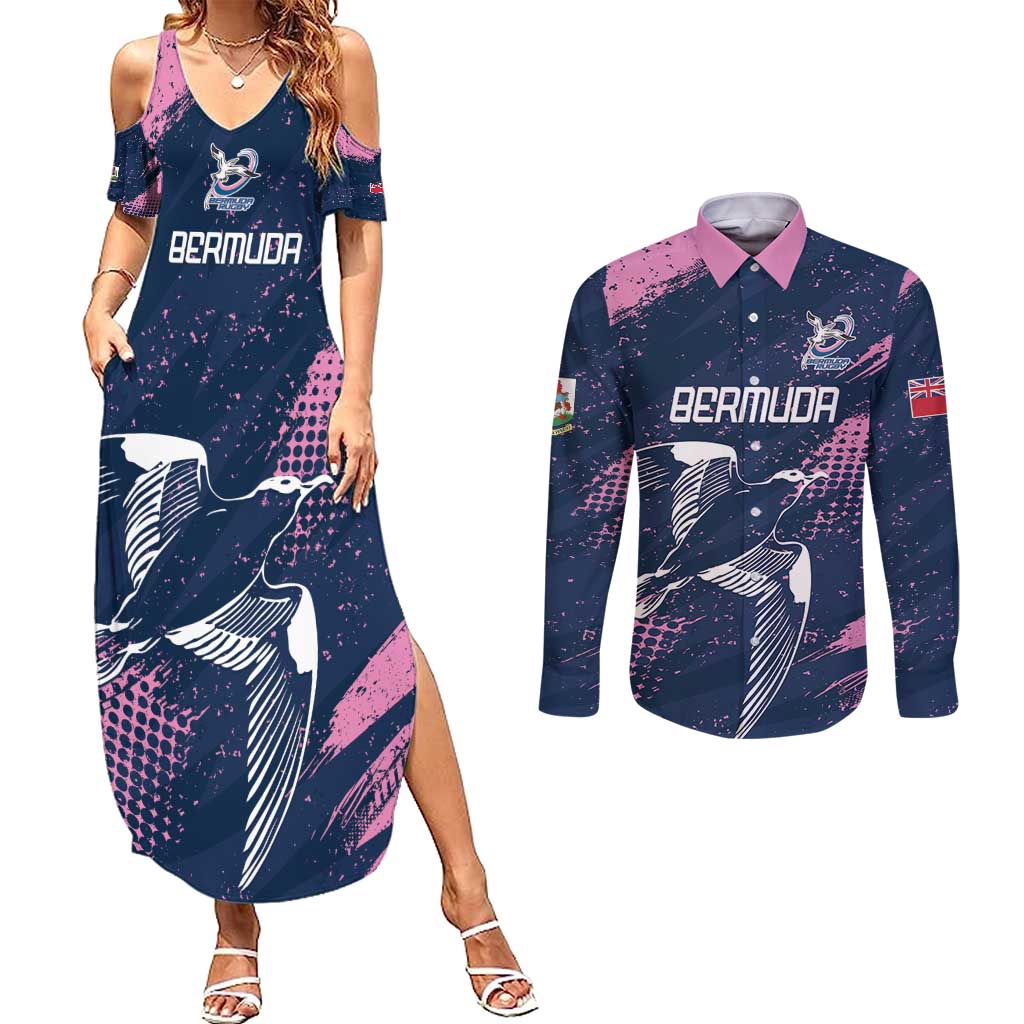 Custom Rugby Bermuda Couples Matching Summer Maxi Dress and Long Sleeve Button Shirt Our Team Go Champions - Wonder Print Shop