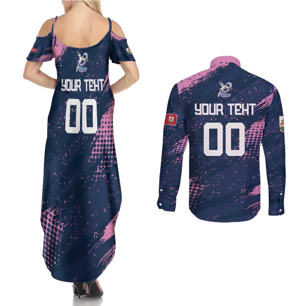 Custom Rugby Bermuda Couples Matching Summer Maxi Dress and Long Sleeve Button Shirt Our Team Go Champions - Wonder Print Shop