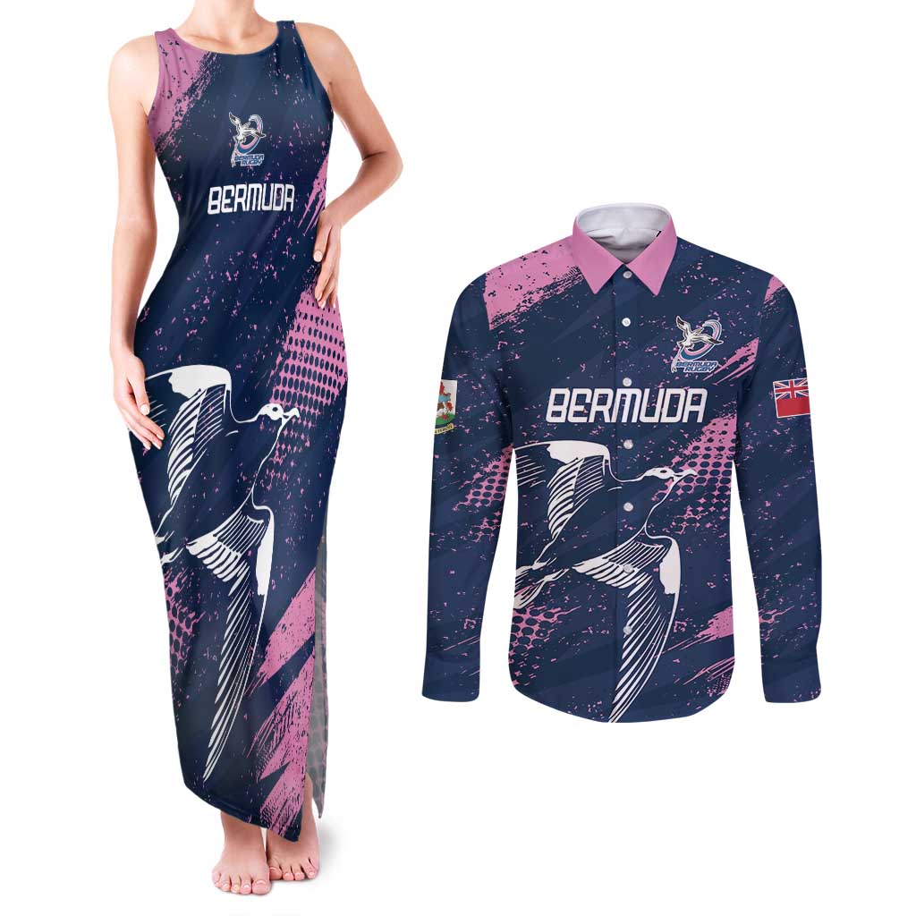 Custom Rugby Bermuda Couples Matching Tank Maxi Dress and Long Sleeve Button Shirt Our Team Go Champions - Wonder Print Shop