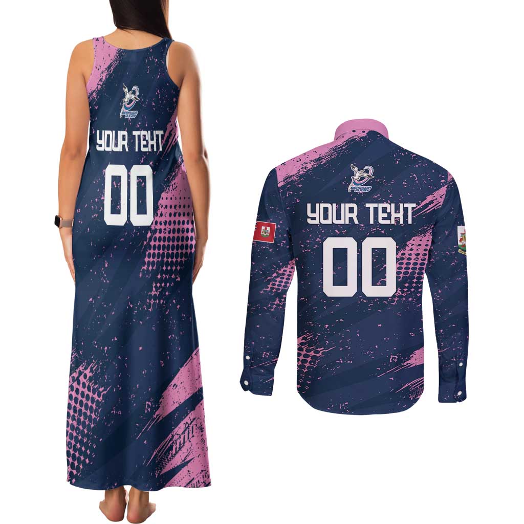 Custom Rugby Bermuda Couples Matching Tank Maxi Dress and Long Sleeve Button Shirt Our Team Go Champions - Wonder Print Shop