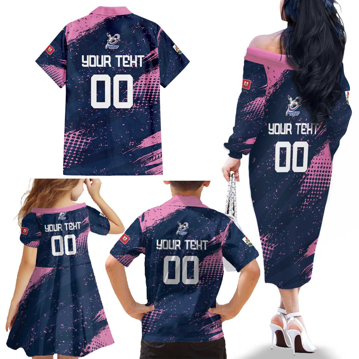 Custom Rugby Bermuda Family Matching Off The Shoulder Long Sleeve Dress and Hawaiian Shirt Our Team Go Champions - Wonder Print Shop