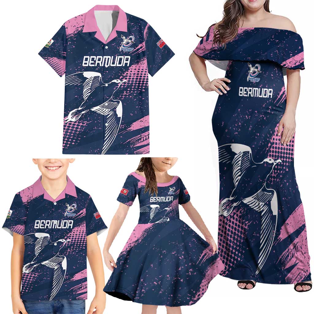 Custom Rugby Bermuda Family Matching Off Shoulder Maxi Dress and Hawaiian Shirt Our Team Go Champions - Wonder Print Shop