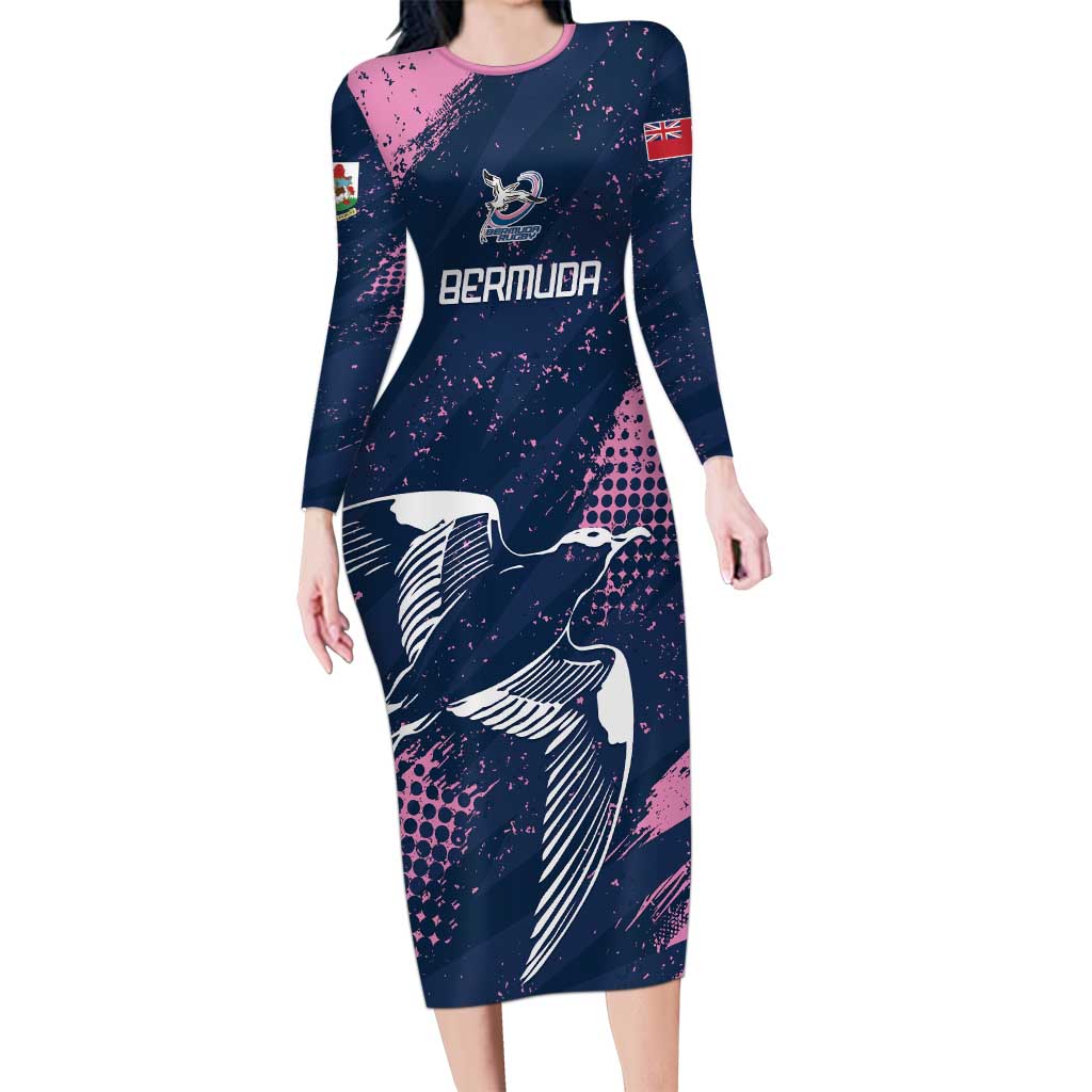 Custom Rugby Bermuda Long Sleeve Bodycon Dress Our Team Go Champions - Wonder Print Shop