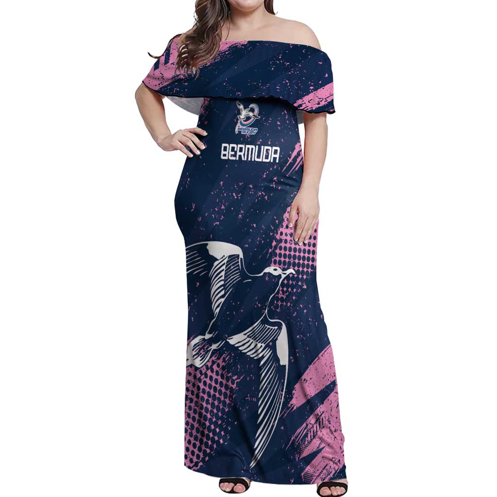 Custom Rugby Bermuda Off Shoulder Maxi Dress Our Team Go Champions - Wonder Print Shop