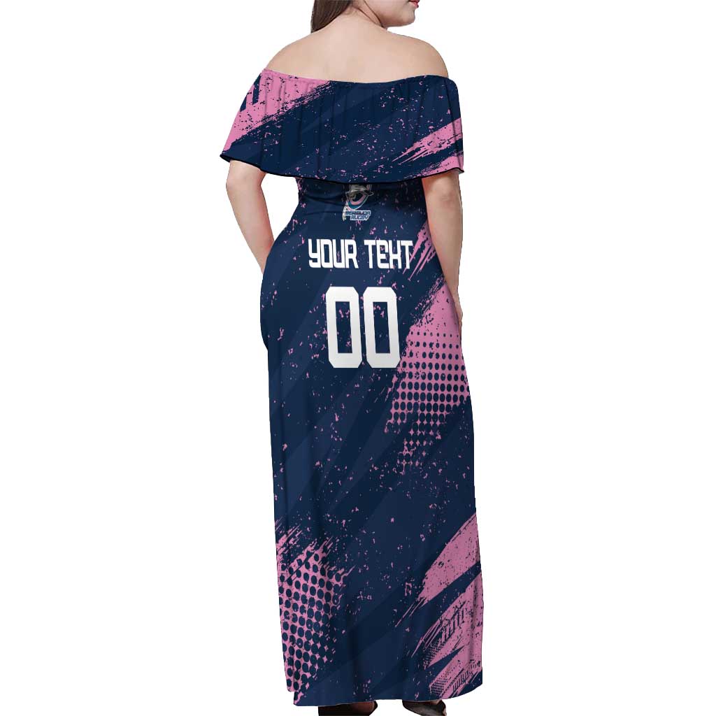 Custom Rugby Bermuda Off Shoulder Maxi Dress Our Team Go Champions - Wonder Print Shop