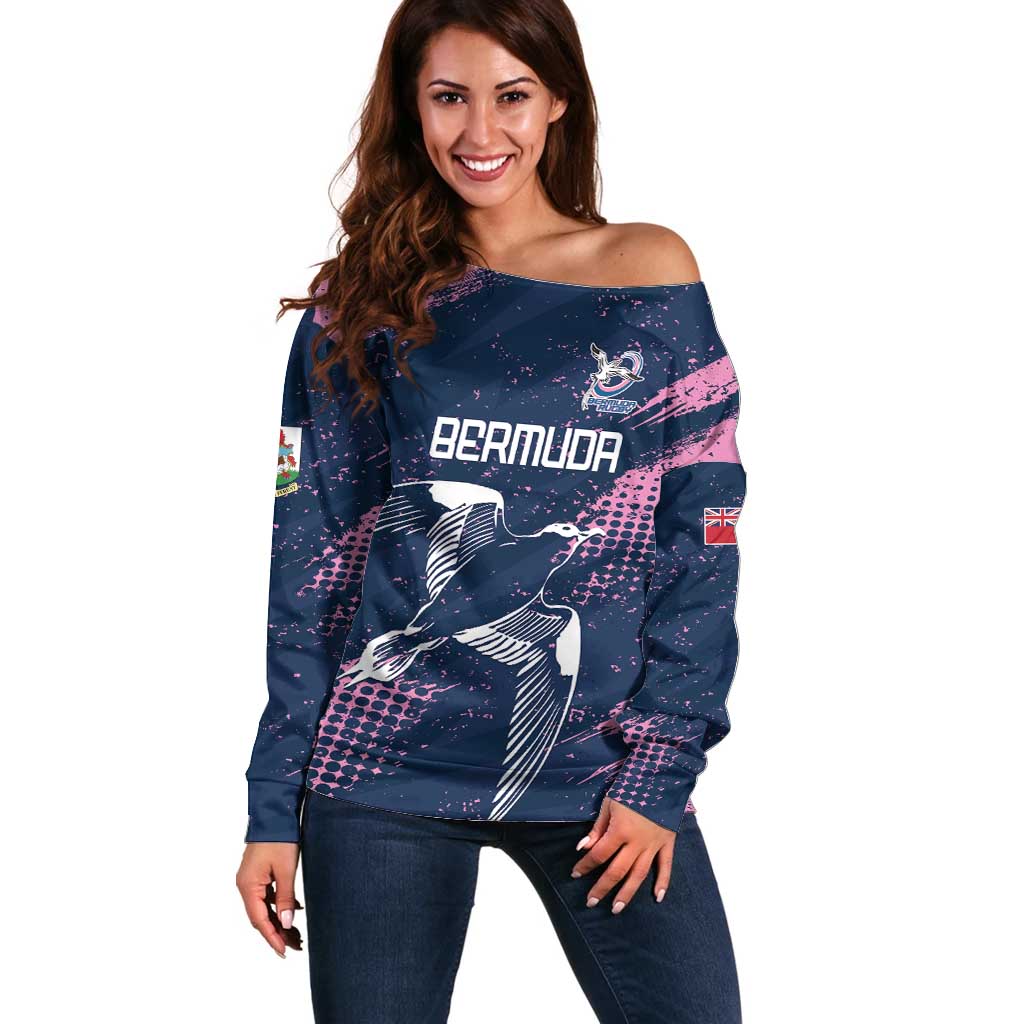 Custom Rugby Bermuda Off Shoulder Sweater Our Team Go Champions - Wonder Print Shop