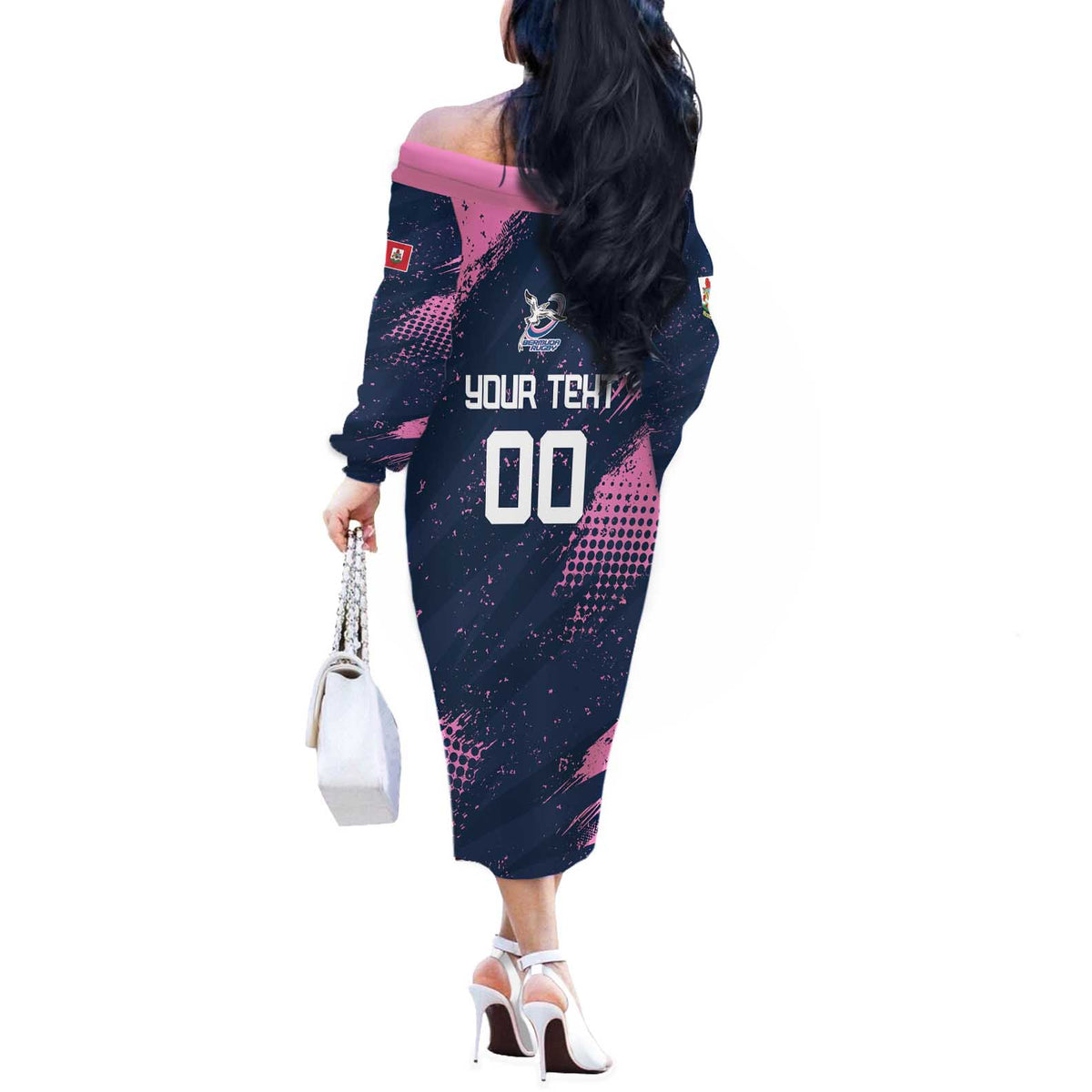 Custom Rugby Bermuda Off The Shoulder Long Sleeve Dress Our Team Go Champions - Wonder Print Shop