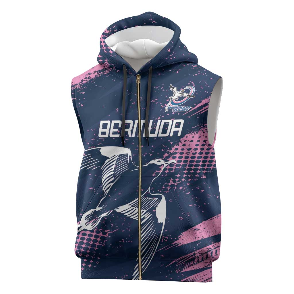 Custom Rugby Bermuda Sleeveless Zip Hoodie Our Team Go Champions - Wonder Print Shop