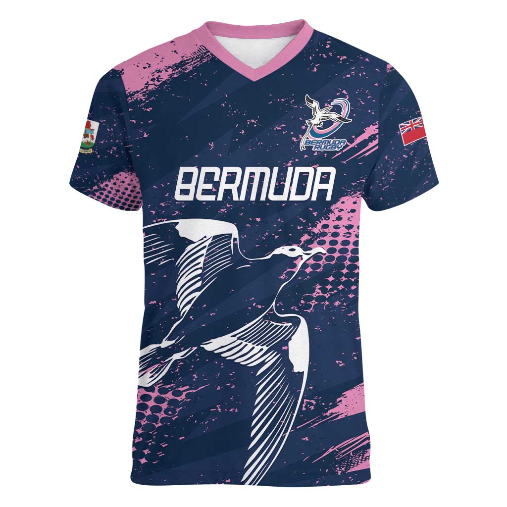 Custom Rugby Bermuda Women V-Neck T-Shirt Our Team Go Champions - Wonder Print Shop