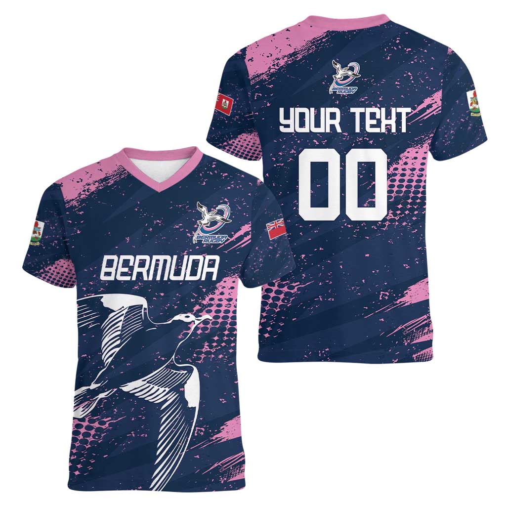 Custom Rugby Bermuda Women V-Neck T-Shirt Our Team Go Champions - Wonder Print Shop