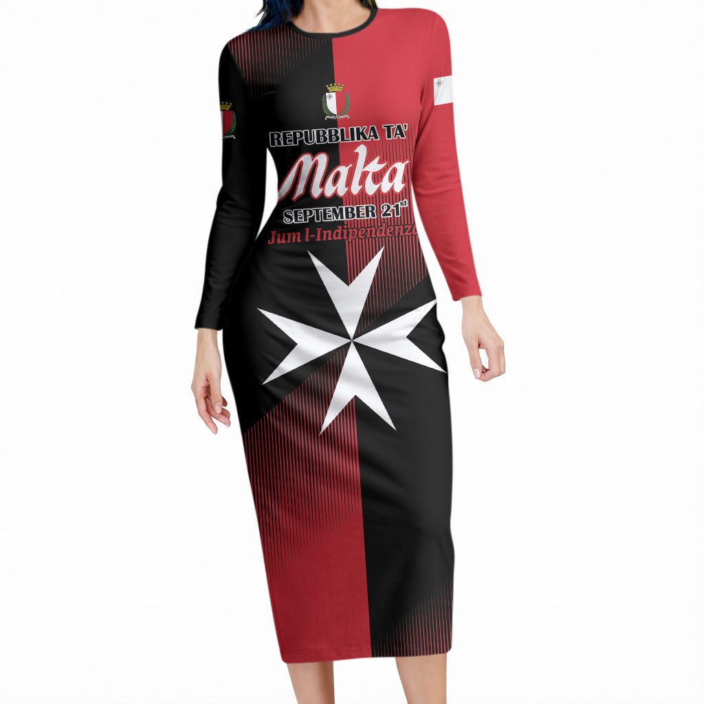 Personalised Malta Jum l-Indipendenza Long Sleeve Bodycon Dress September 21st