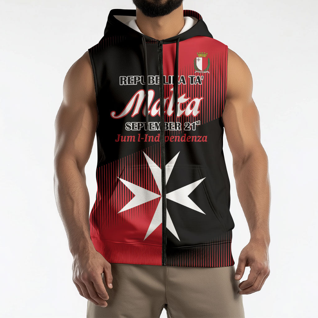 Personalised Malta Jum l-Indipendenza Sleeveless Zip Hoodie September 21st