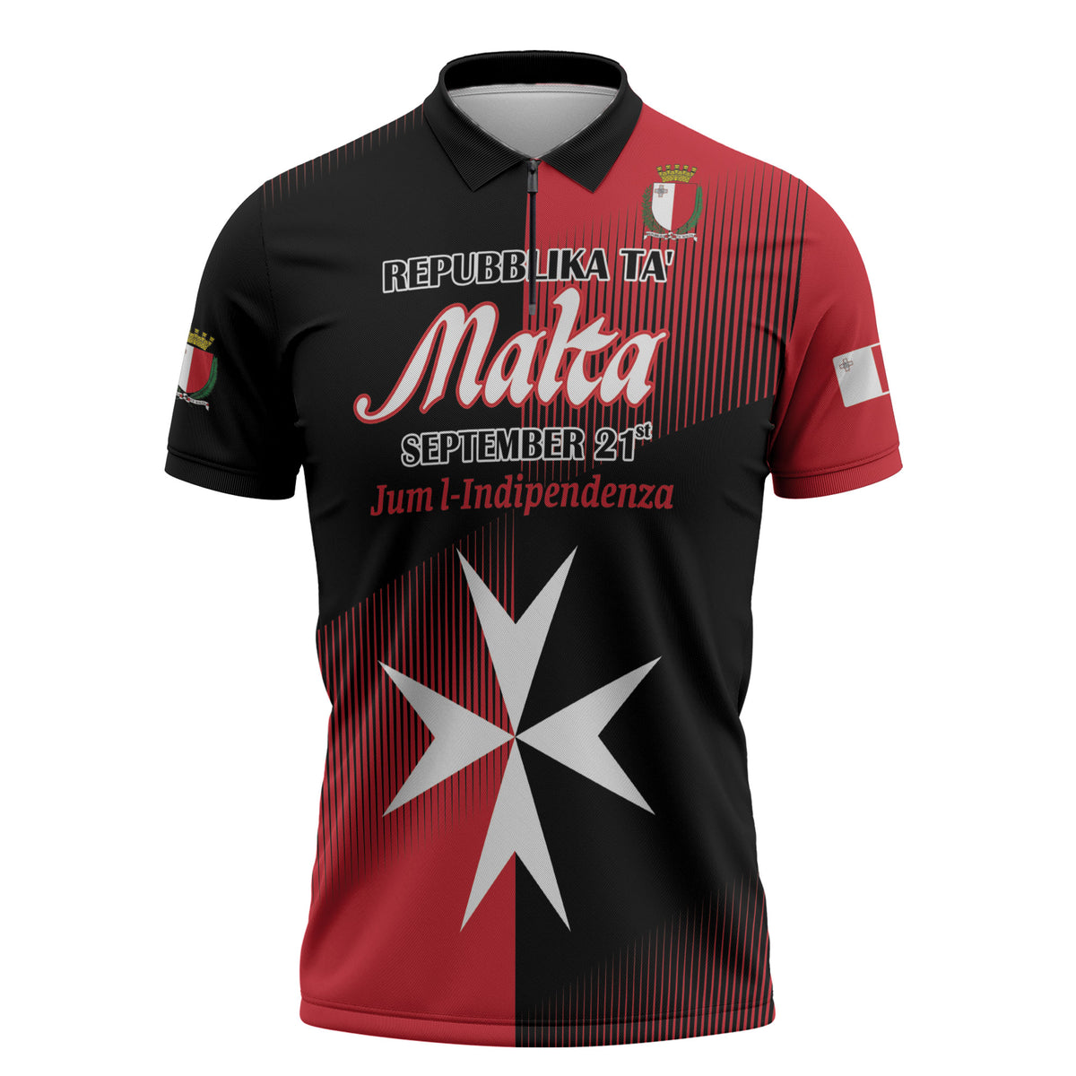 Personalised Malta Jum l-Indipendenza Zipper Polo Shirt September 21st