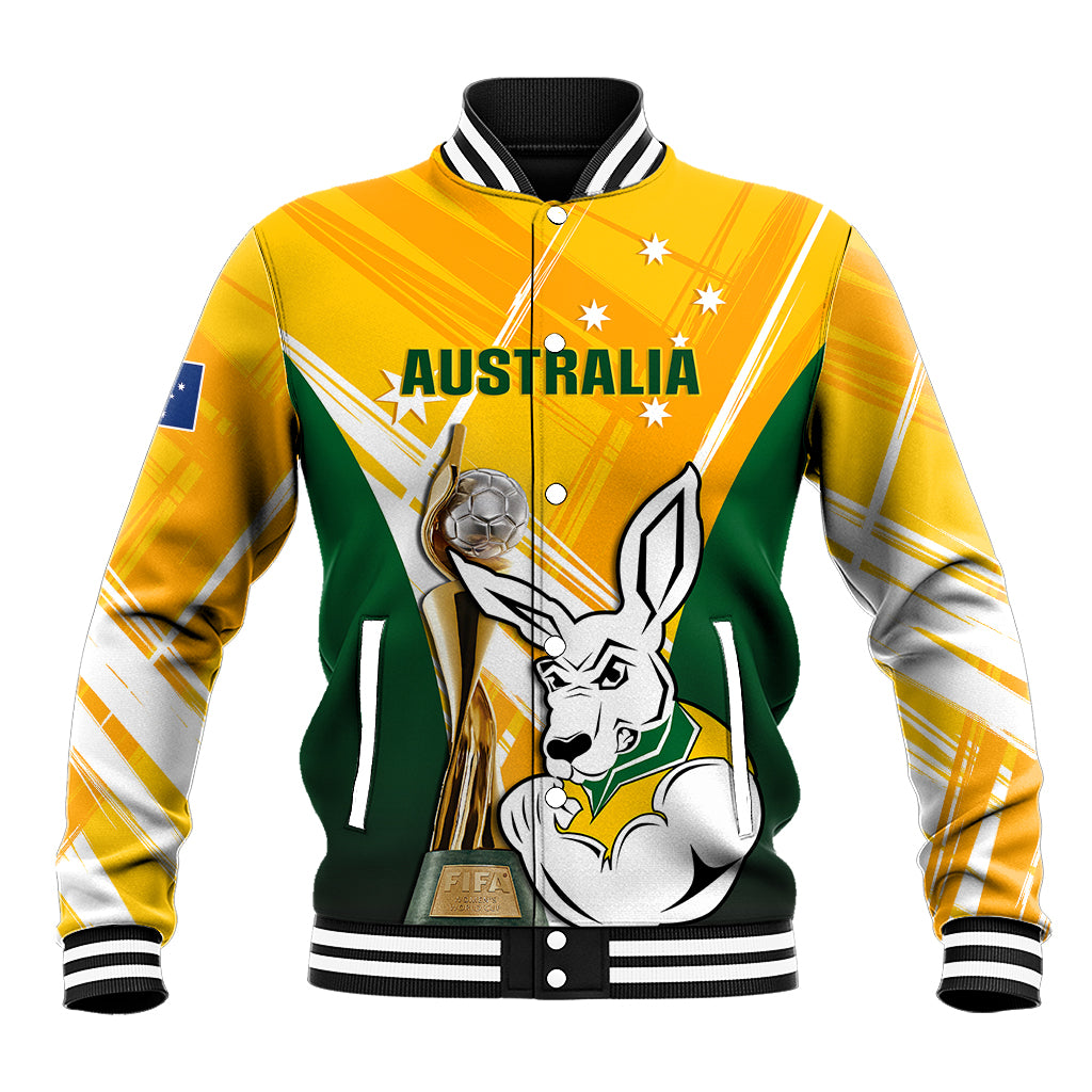 Australia Soccer Baseball Jacket Matildas Kangaroo With World Cup Trophy 2023 Yellow Version - Wonder Print Shop