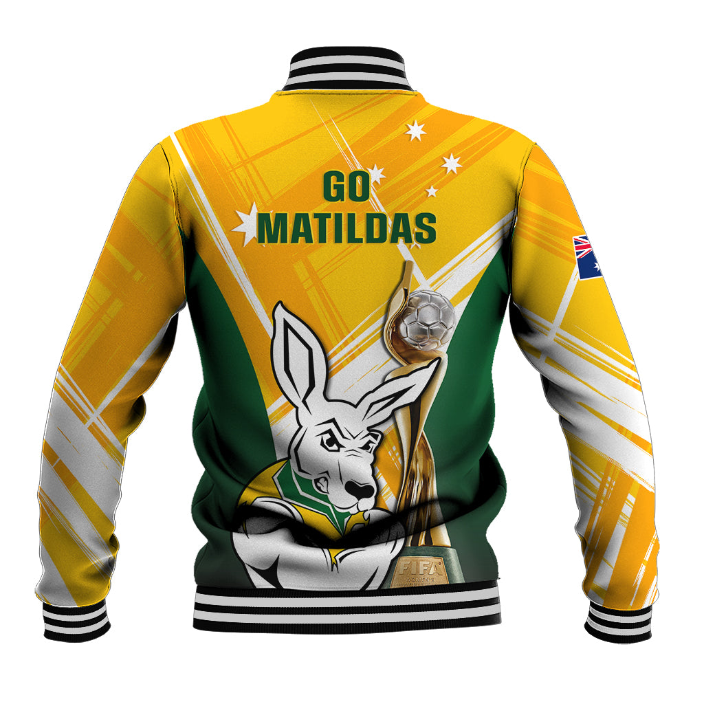 Australia Soccer Baseball Jacket Matildas Kangaroo With World Cup Trophy 2023 Yellow Version - Wonder Print Shop