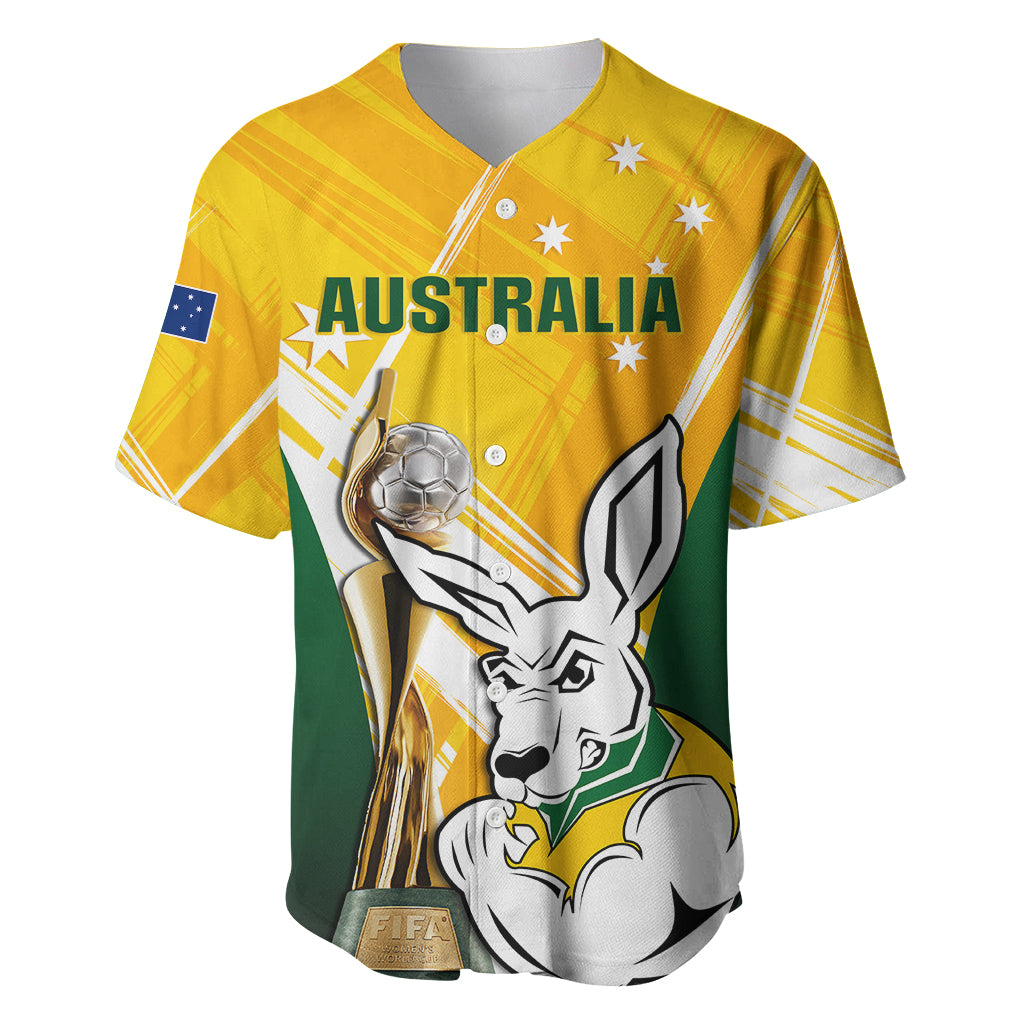 Australia Soccer Baseball Jersey Matildas Kangaroo With World Cup Trophy 2023 Yellow Version - Wonder Print Shop