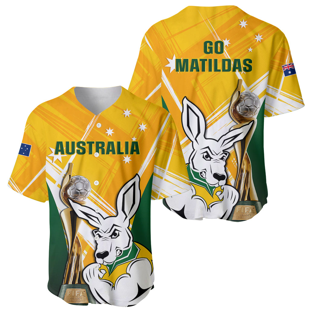 Australia Soccer Baseball Jersey Matildas Kangaroo With World Cup Trophy 2023 Yellow Version - Wonder Print Shop