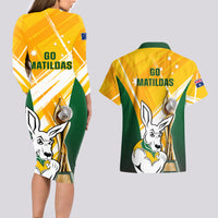 Australia Soccer Couples Matching Long Sleeve Bodycon Dress and Hawaiian Shirt Matildas Kangaroo With World Cup Trophy 2023 Yellow Version - Wonder Print Shop