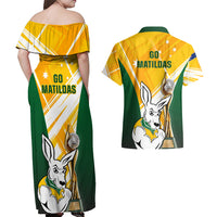 Australia Soccer Couples Matching Off Shoulder Maxi Dress and Hawaiian Shirt Matildas Kangaroo With World Cup Trophy 2023 Yellow Version - Wonder Print Shop