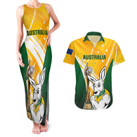 Australia Soccer Couples Matching Tank Maxi Dress and Hawaiian Shirt Matildas Kangaroo With World Cup Trophy 2023 Yellow Version - Wonder Print Shop