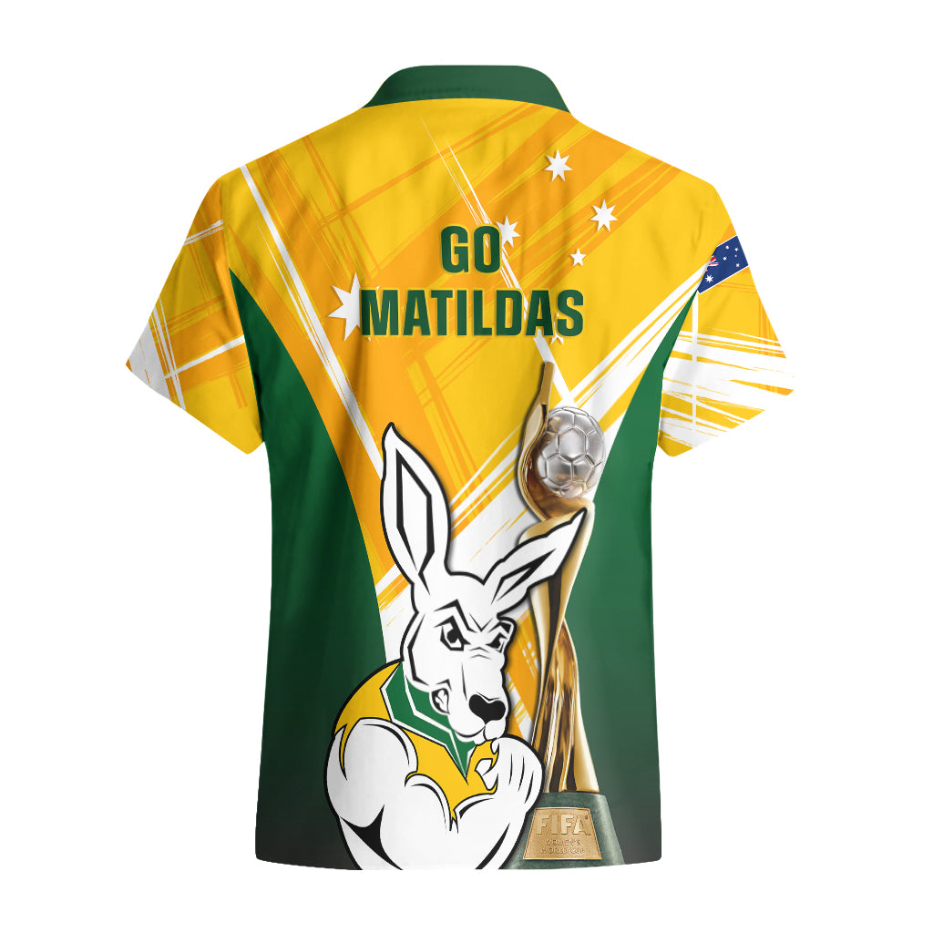 Australia Soccer Hawaiian Shirt Matildas Kangaroo With World Cup Trophy 2023 Yellow Version - Wonder Print Shop