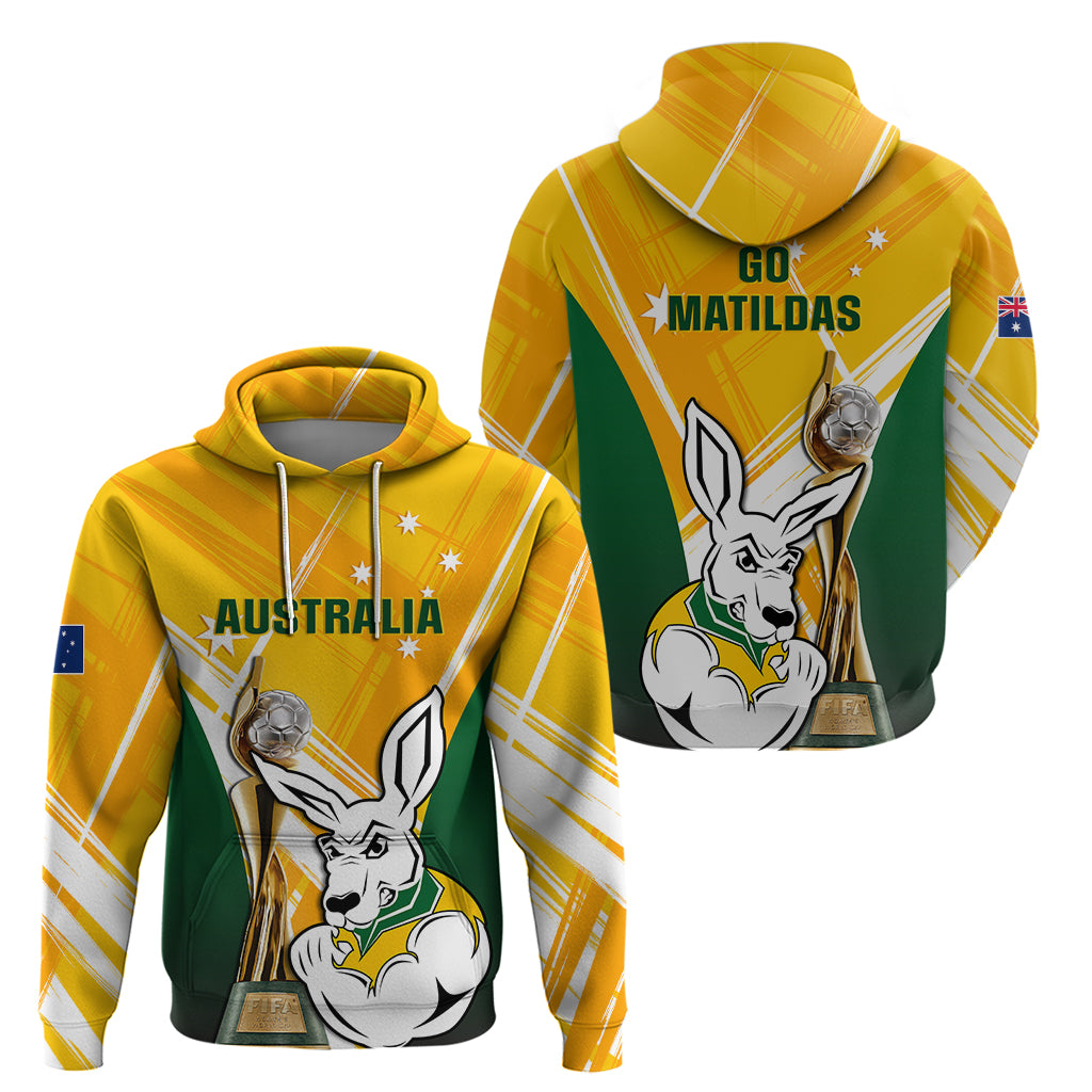 Australia Soccer Hoodie Matildas Kangaroo With World Cup Trophy 2023 Yellow Version - Wonder Print Shop