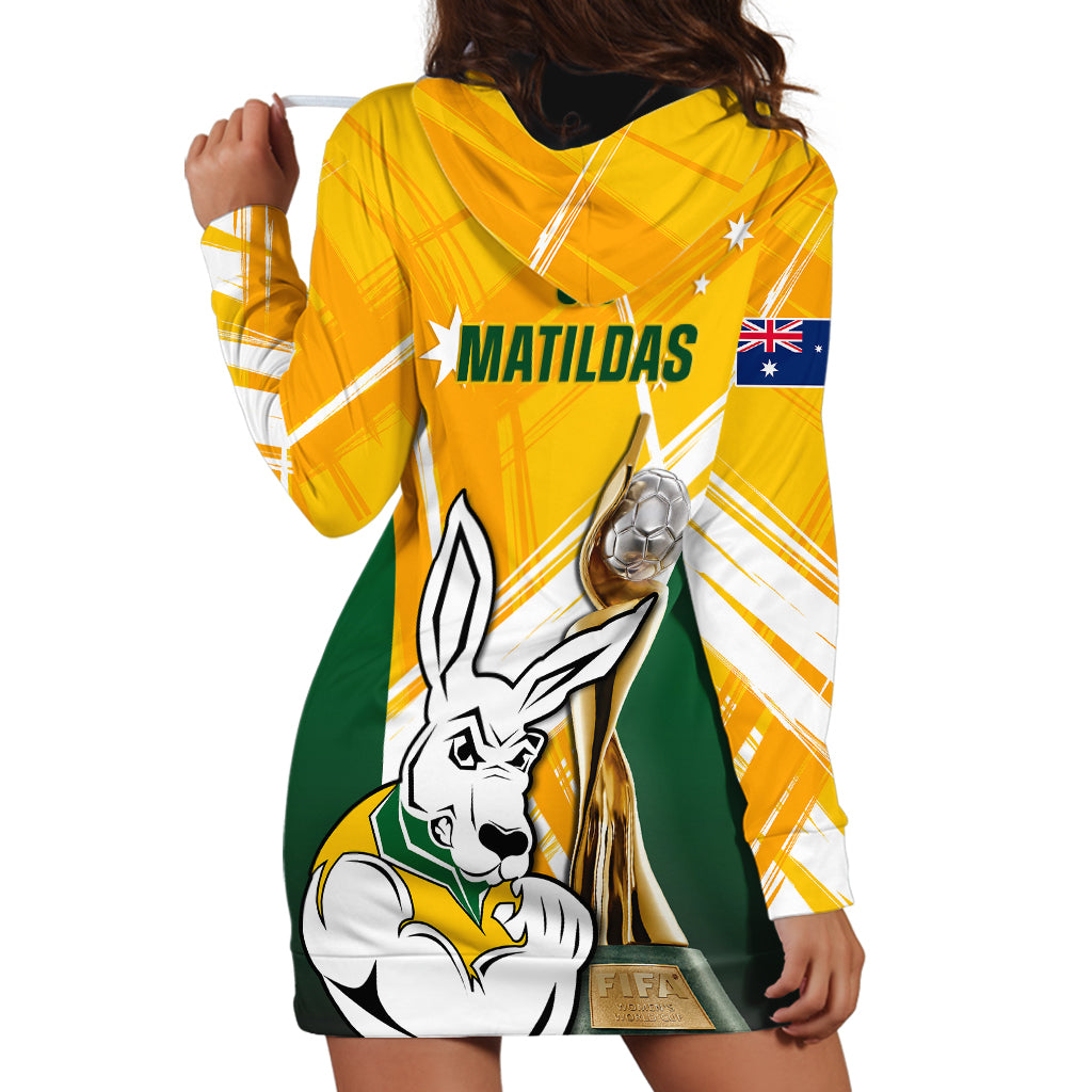Australia Soccer Hoodie Dress Matildas Kangaroo With World Cup Trophy 2023 Yellow Version - Wonder Print Shop