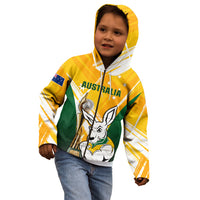 Australia Soccer Kid Hoodie Matildas Kangaroo With World Cup Trophy 2023 Yellow Version - Wonder Print Shop