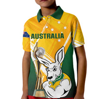 Australia Soccer Kid Polo Shirt Matildas Kangaroo With World Cup Trophy 2023 Yellow Version - Wonder Print Shop