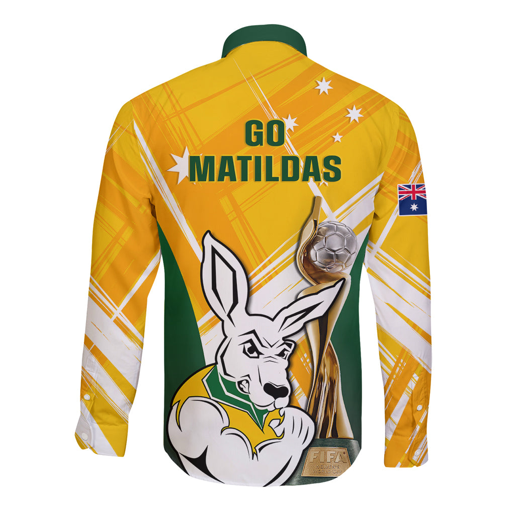 Australia Soccer Long Sleeve Button Shirt Matildas Kangaroo With World Cup Trophy 2023 Yellow Version - Wonder Print Shop