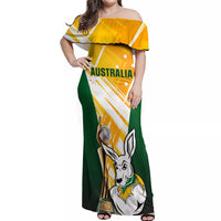 Australia Soccer Off Shoulder Maxi Dress Matildas Kangaroo With World Cup Trophy 2023 Yellow Version - Wonder Print Shop