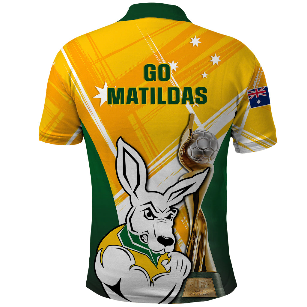 Australia Soccer Polo Shirt Matildas Kangaroo With World Cup Trophy 2023 Yellow Version - Wonder Print Shop