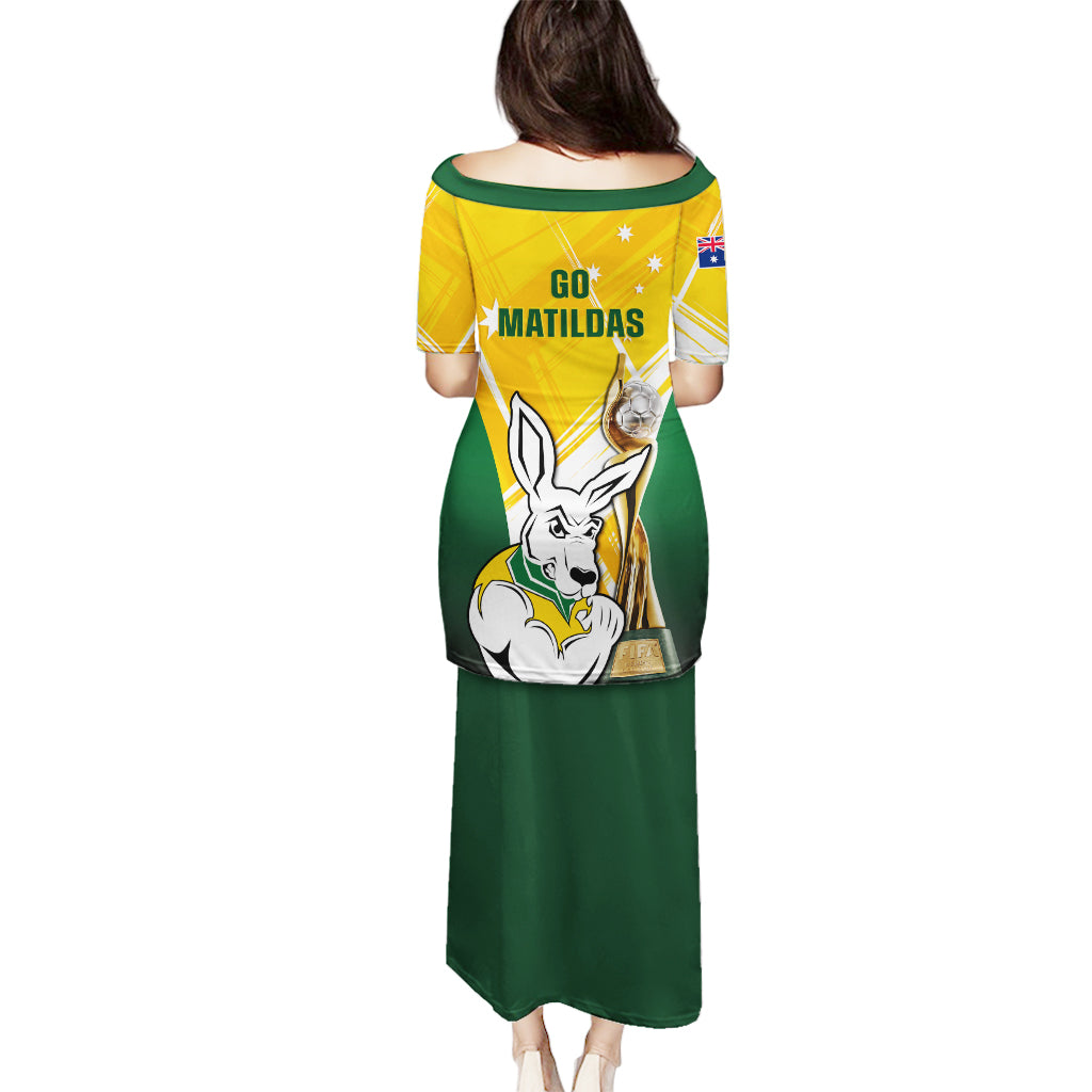 Australia Soccer Puletasi Matildas Kangaroo With World Cup Trophy 2023 Yellow Version - Wonder Print Shop