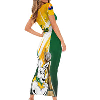 Australia Soccer Short Sleeve Bodycon Dress Matildas Kangaroo With World Cup Trophy 2023 Yellow Version - Wonder Print Shop