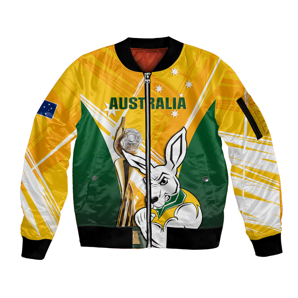 Australia Soccer Sleeve Zip Bomber Jacket Matildas Kangaroo With World Cup Trophy 2023 Yellow Version - Wonder Print Shop