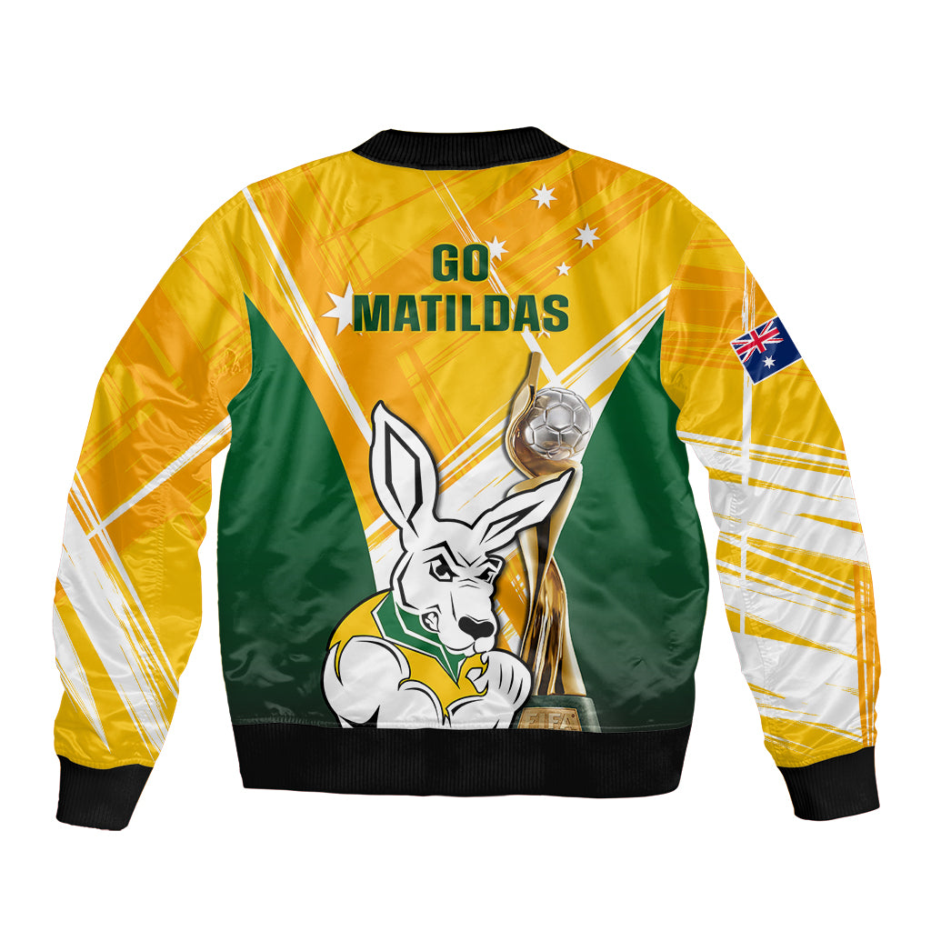 Australia Soccer Sleeve Zip Bomber Jacket Matildas Kangaroo With World Cup Trophy 2023 Yellow Version - Wonder Print Shop