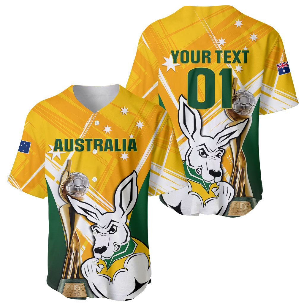 Custom Australia Soccer Baseball Jersey Matildas Kangaroo With World Cup Trophy 2023 Yellow Version - Wonder Print Shop