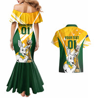 Custom Australia Soccer Couples Matching Mermaid Dress and Hawaiian Shirt Matildas Kangaroo With World Cup Trophy 2023 Yellow Version - Wonder Print Shop
