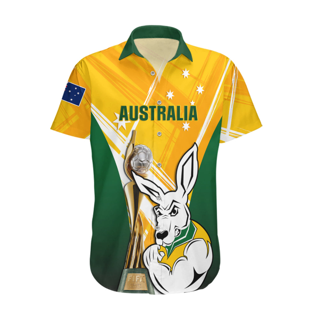 Custom Australia Soccer Hawaiian Shirt Matildas Kangaroo With World Cup Trophy 2023 Yellow Version - Wonder Print Shop