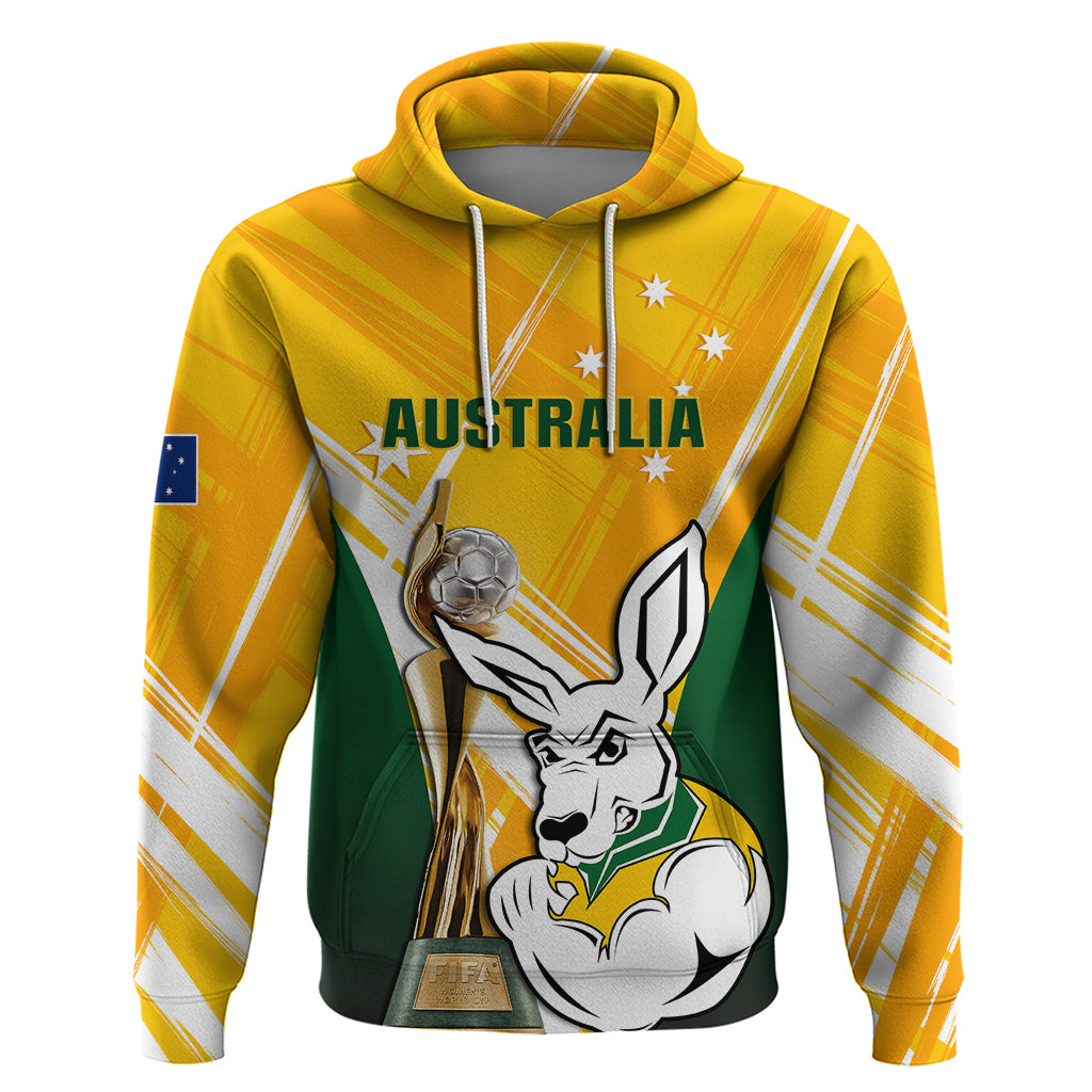 Custom Australia Soccer Hoodie Matildas Kangaroo With World Cup Trophy 2023 Yellow Version - Wonder Print Shop