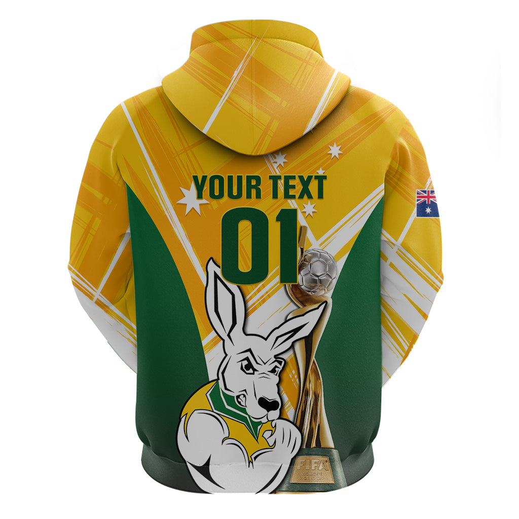 Custom Australia Soccer Hoodie Matildas Kangaroo With World Cup Trophy 2023 Yellow Version - Wonder Print Shop