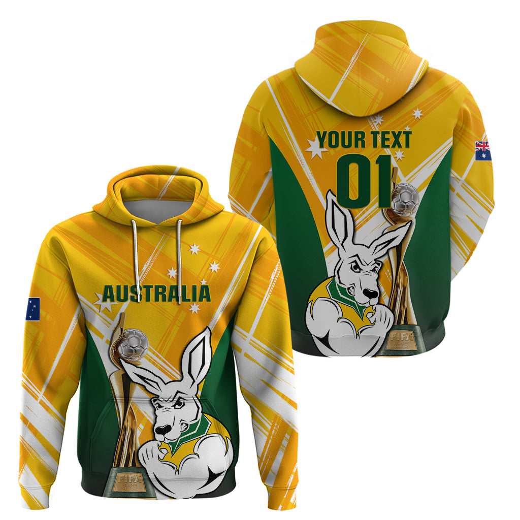 Custom Australia Soccer Hoodie Matildas Kangaroo With World Cup Trophy 2023 Yellow Version - Wonder Print Shop