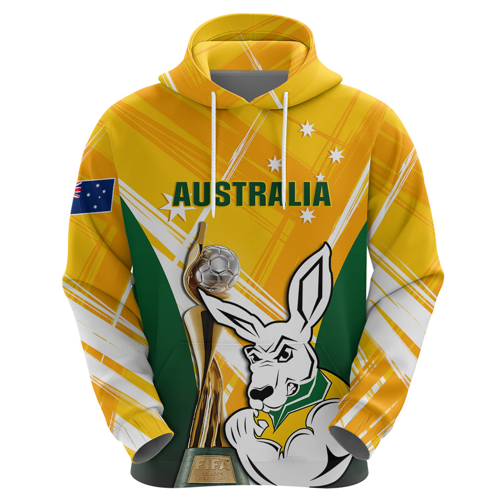 Custom Australia Soccer Hoodie Matildas Kangaroo With World Cup Trophy 2023 Yellow Version - Wonder Print Shop